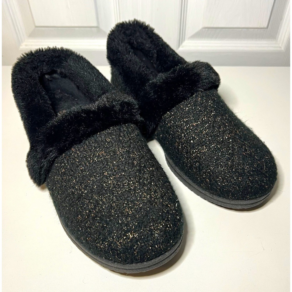 Skechers Women's Slip-On Slippers Black Textile Faux Fur Lined Wide 10 167360W